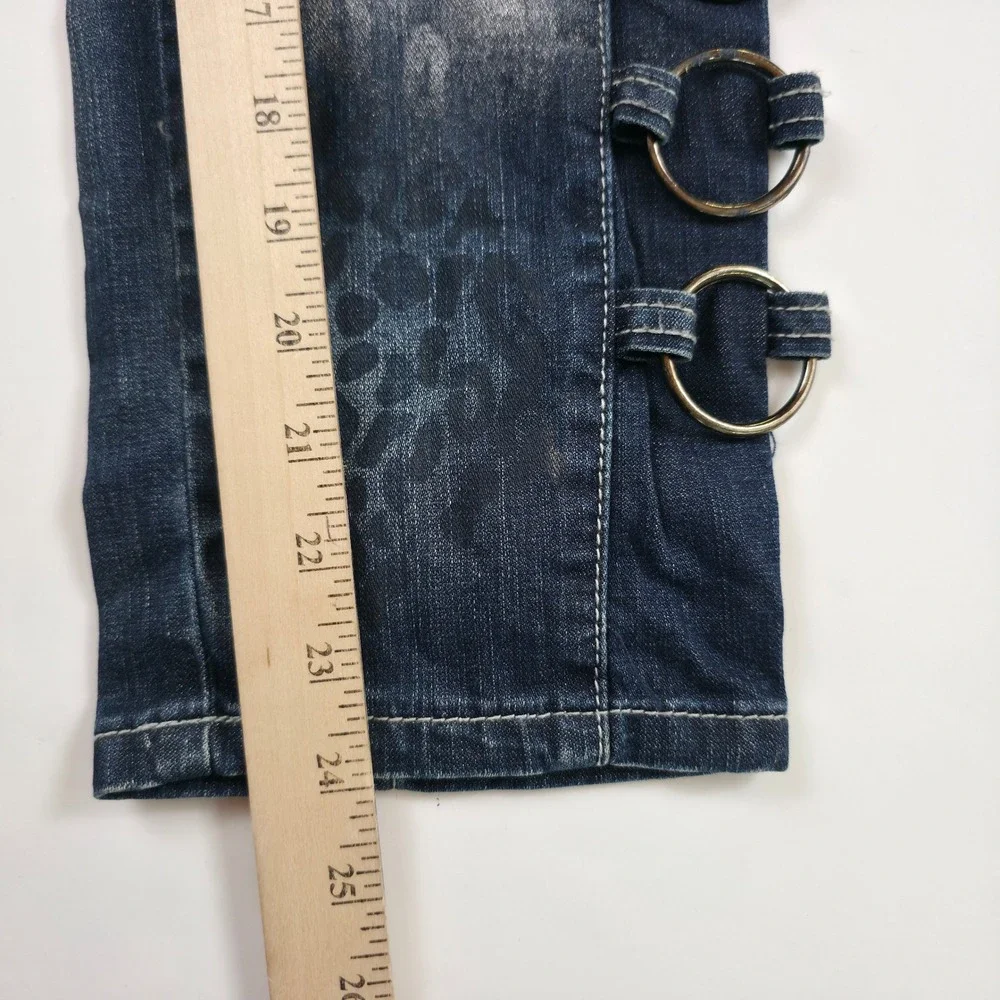 Virgin Only O-Ring Side Cut-Out Jeans Womens 30 Blue Leopard Metallic Y2K Edgy